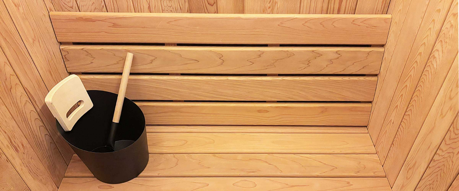 Completed pale timber sauna interior